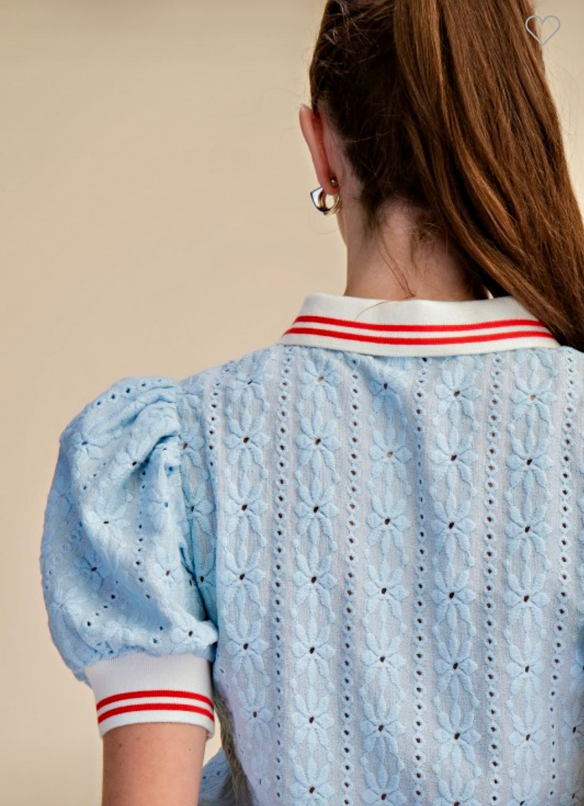 Blue Eyelet Polo Top
