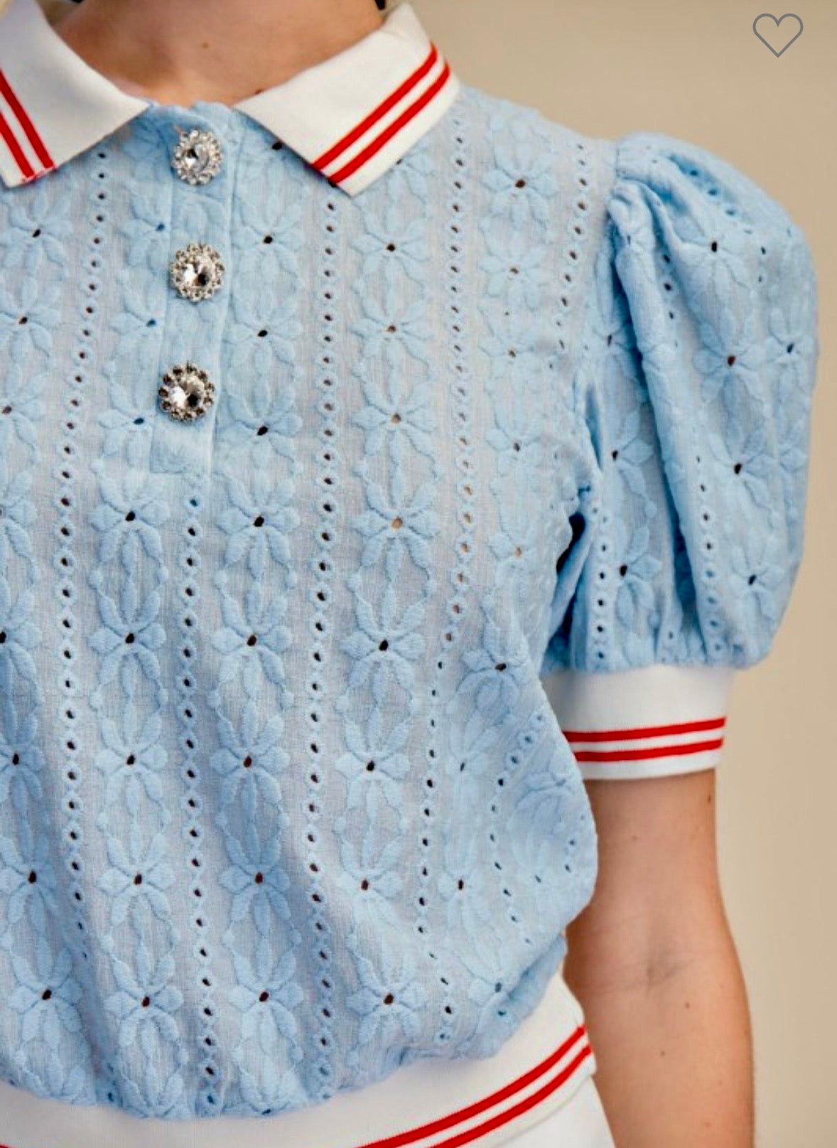 Blue Eyelet Polo Top