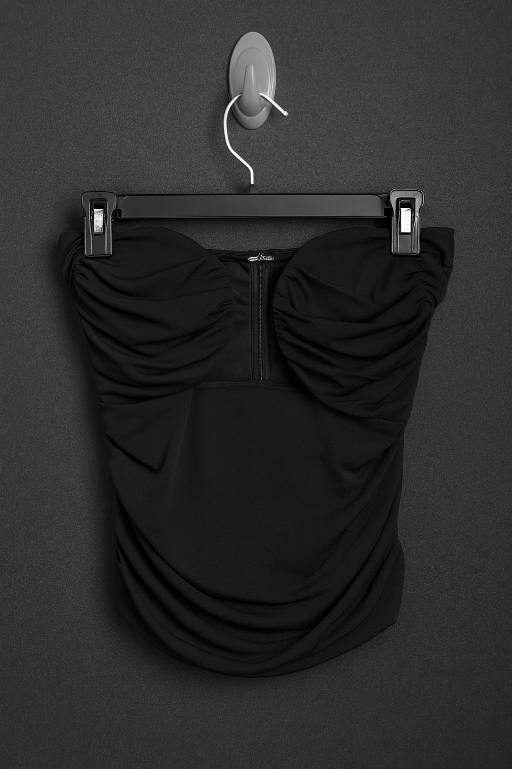 Black ruched strapless top