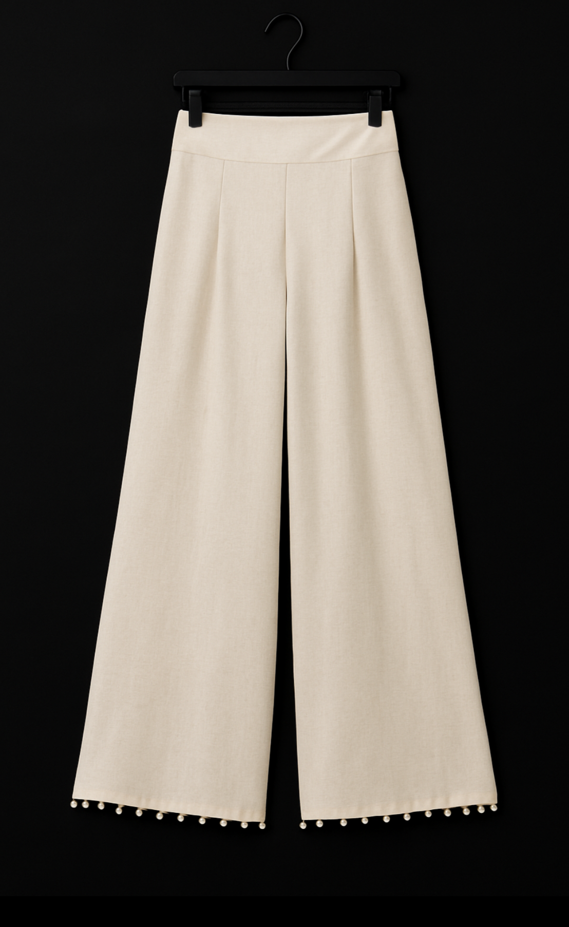 Khaki Linen Pearl Detail Trousers