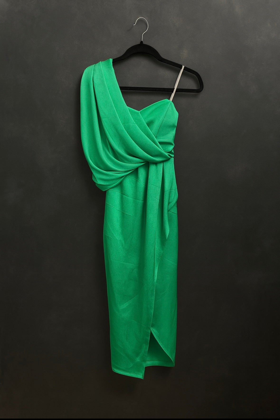 Green One-Sleeve Midi Dress