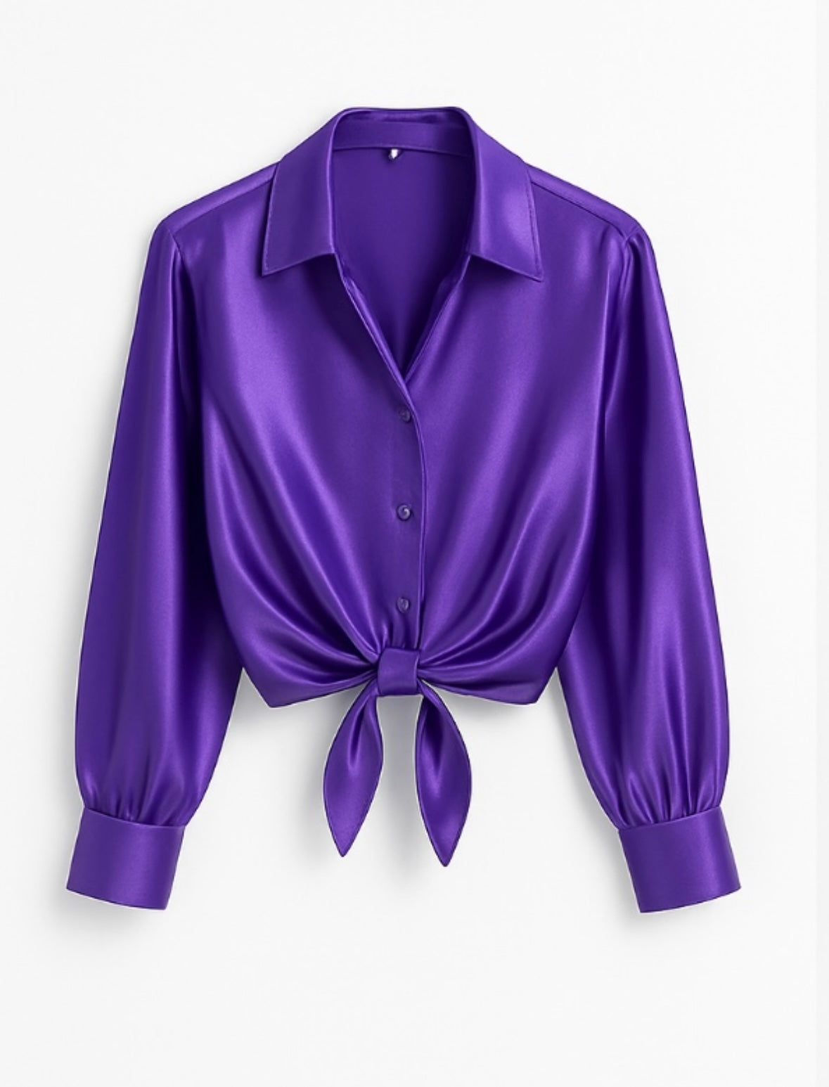 Purple Satin Tie Front Blouse
