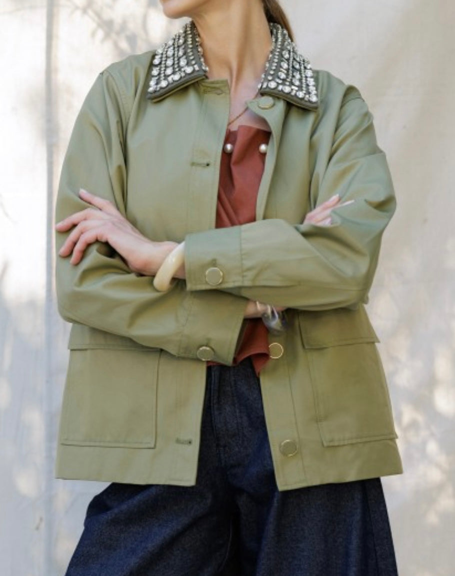 Rhinestone Collared Jacket