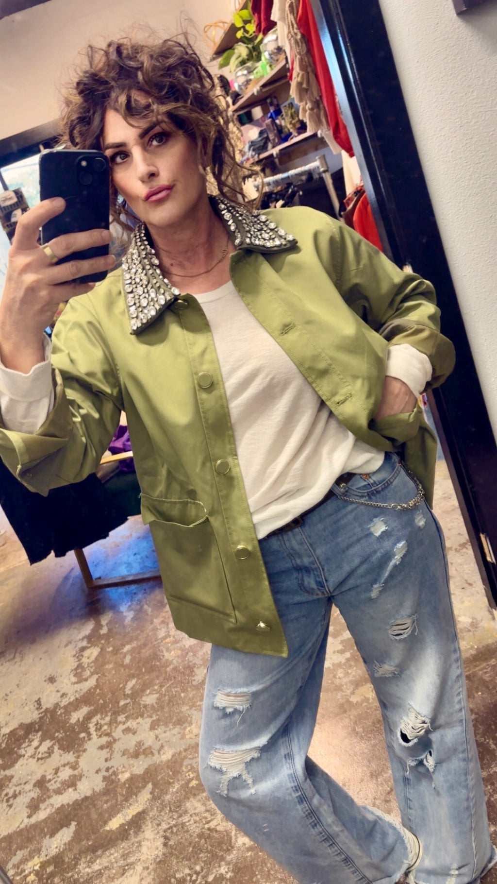Rhinestone Collared Jacket