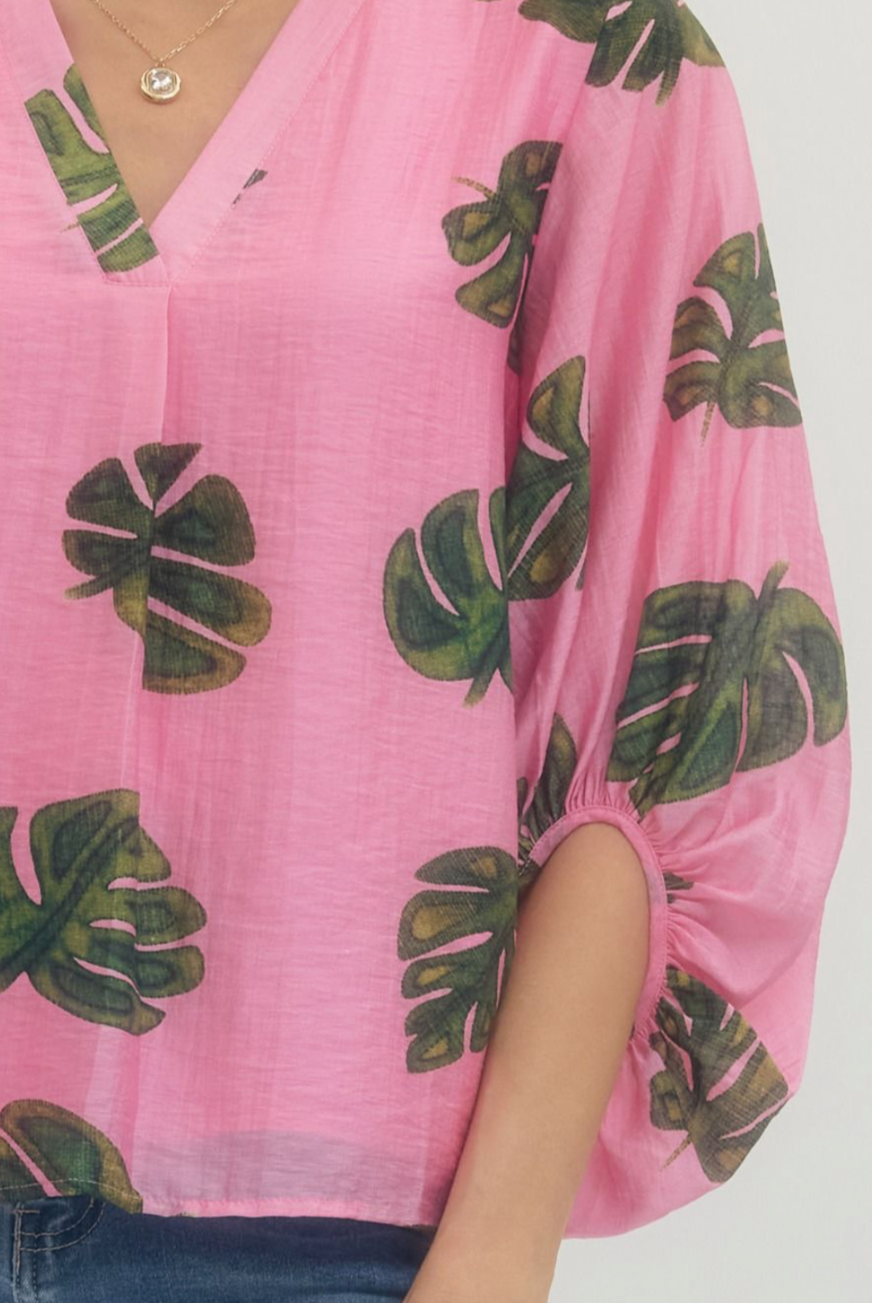 Monstera Leaf Balloon Sleeve Blouse