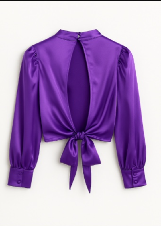 Purple Back Tie Crop Blouse