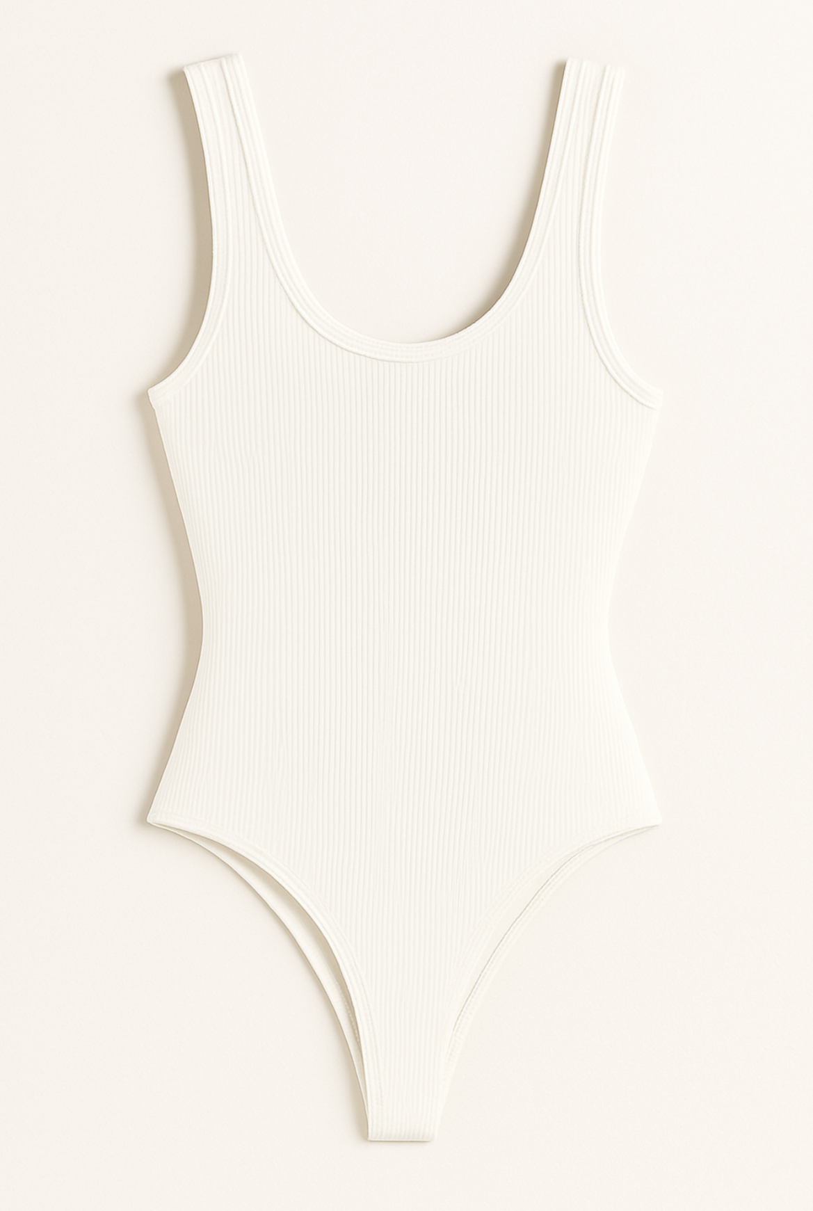 White Ribbed Scoop Neck Bodysuit