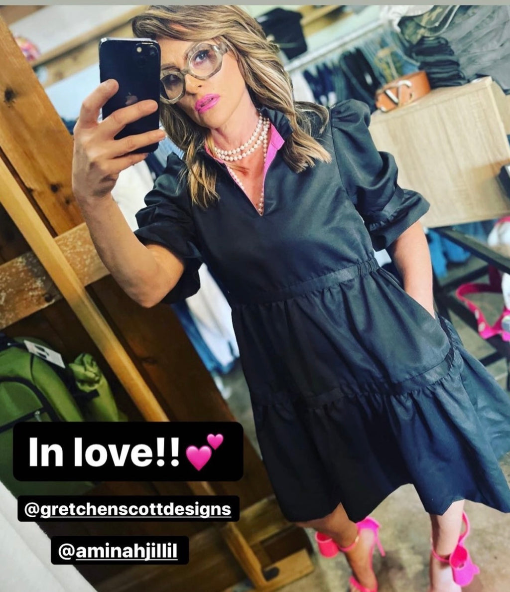 Gretchen Scott Black Dress with Pink Trim