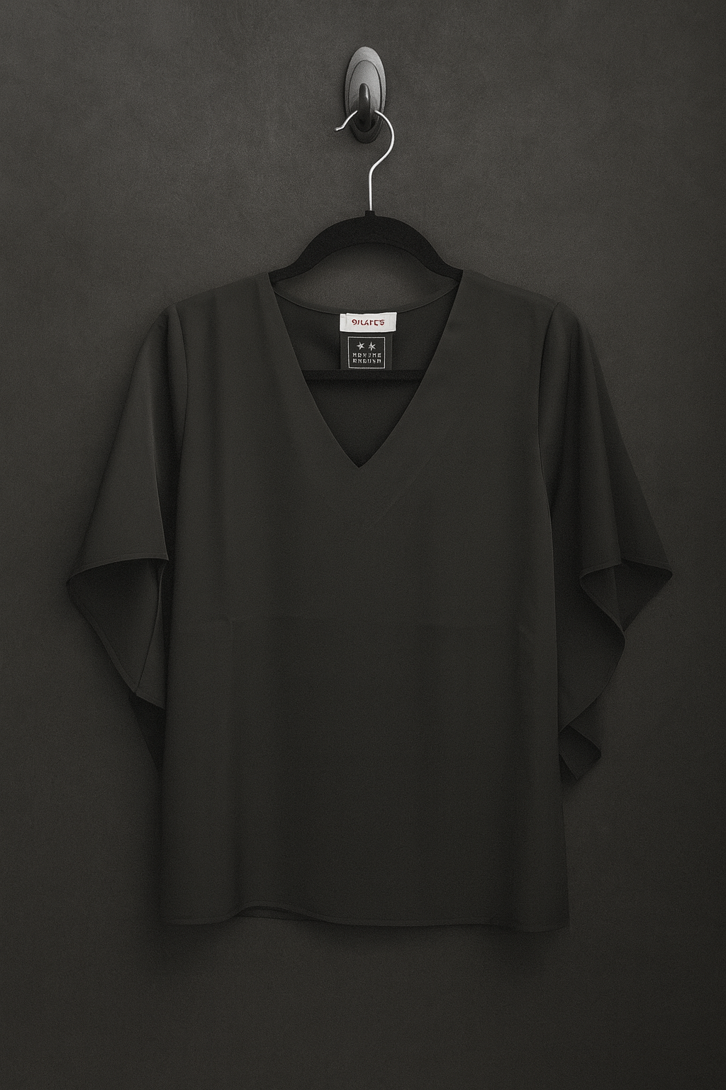 Black Wide Flutter Sleeve Blouse