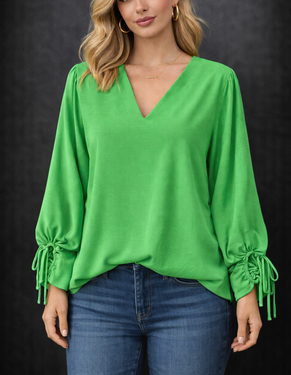 Green Light Tie Sleeve Blouse