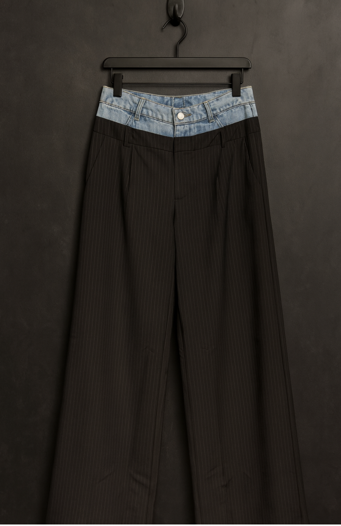 Black Wide-Leg Pinstripe Trousers