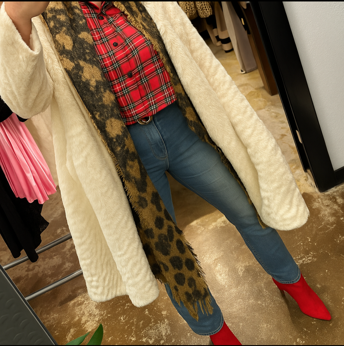 Red Plaid Crop Puff Sleeve Blouse