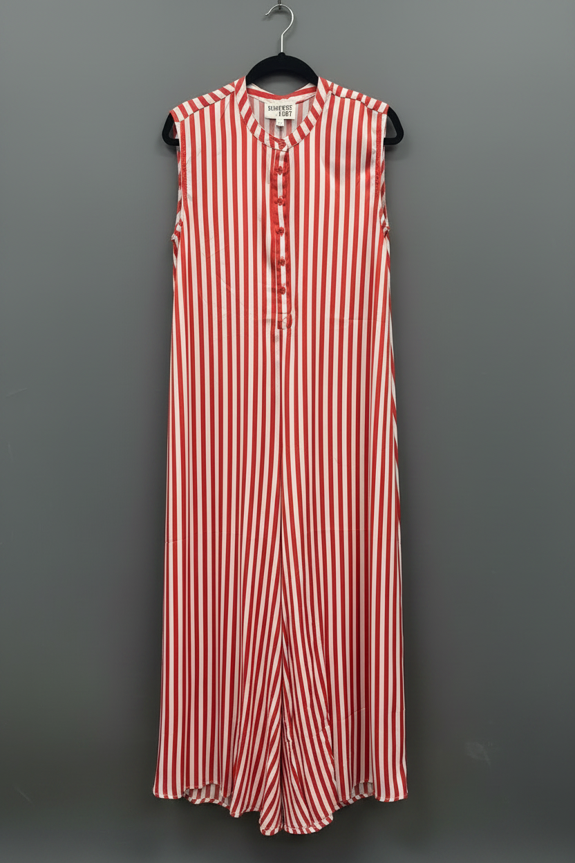 Red & White Stripe Jumpsuit - Front