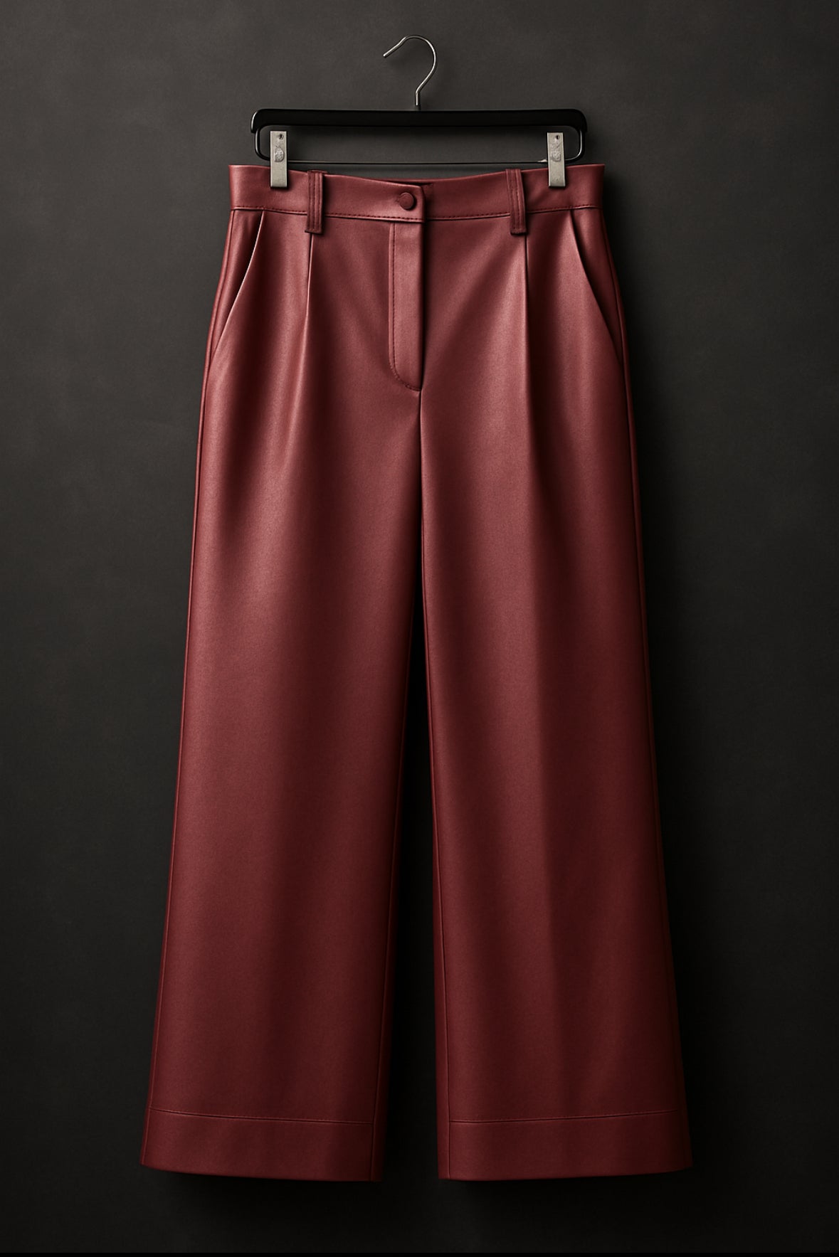 Wine Wide-Leg Pleated Pants